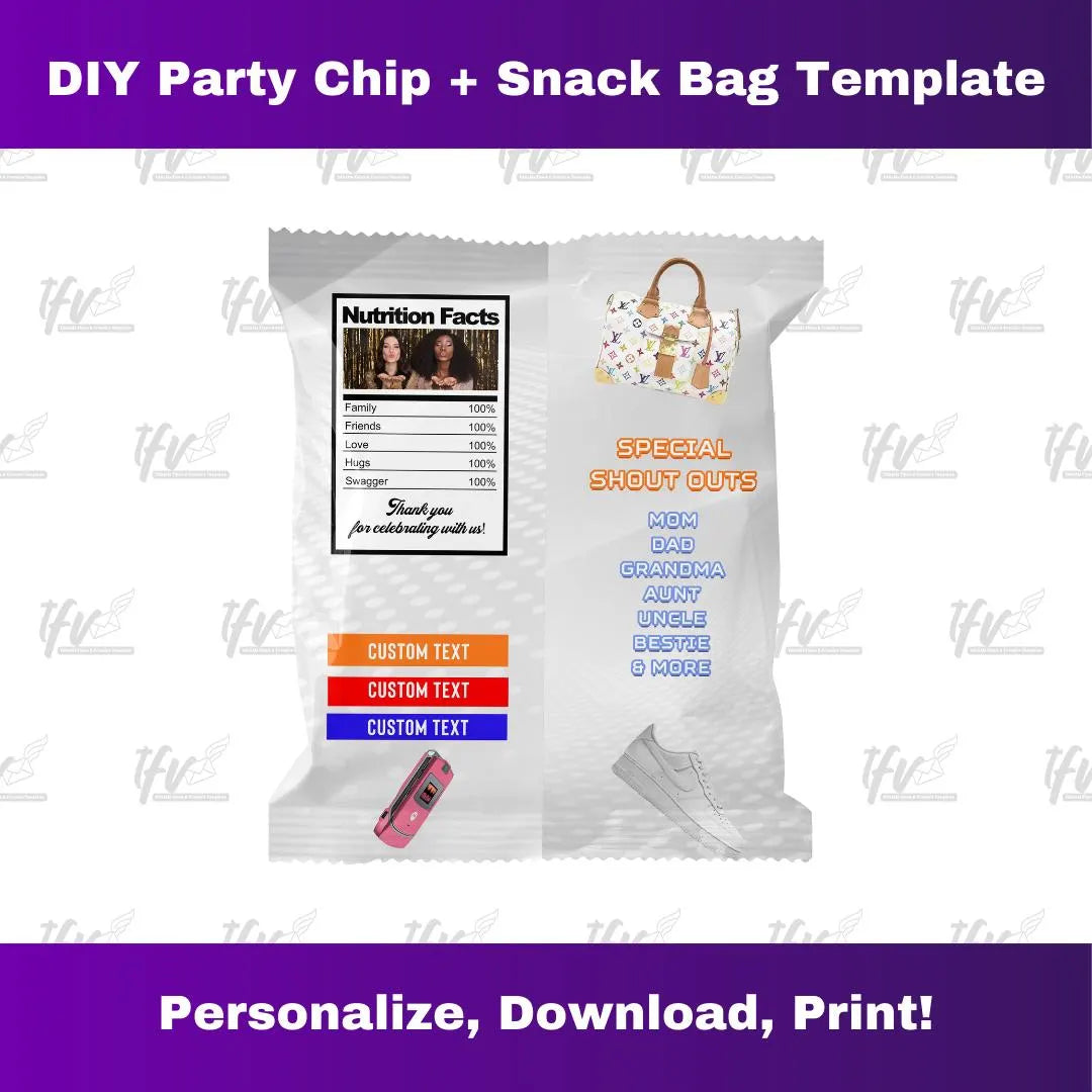 99 and the 2000's Birthday Party Chip Bag Template (Swag White)