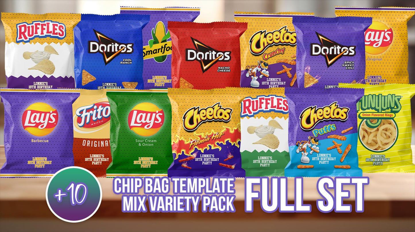 Lakers Birthday Chip Snack Bags Set Editable Template