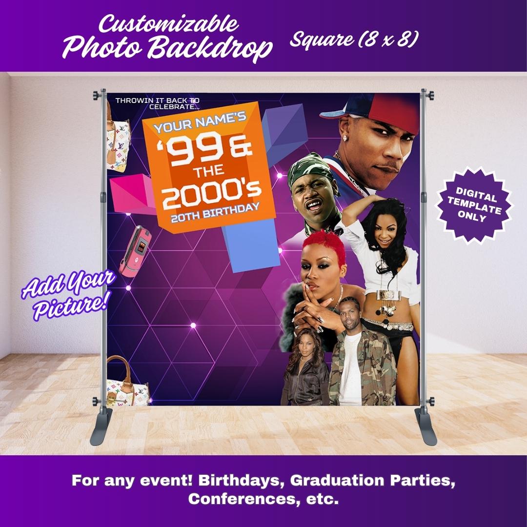 Neon Purple 106 and Park Party Photo Backdrop (OG Edition) Editable Canva Template