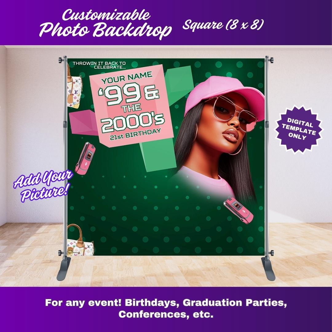 Pink and Green 106 and Park Party Photo Backdrop – Editable Canva Template
