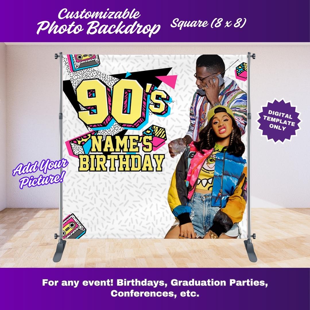 Retro Vibe 90's Party Photo Backdrop – Editable Canva Template