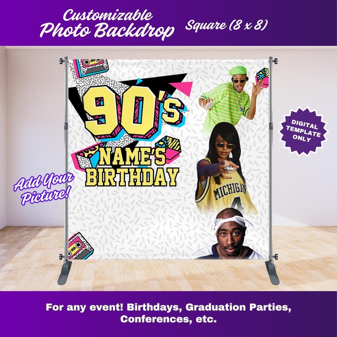 90's Music Jam Photo Backdrop – Editable Canva Template