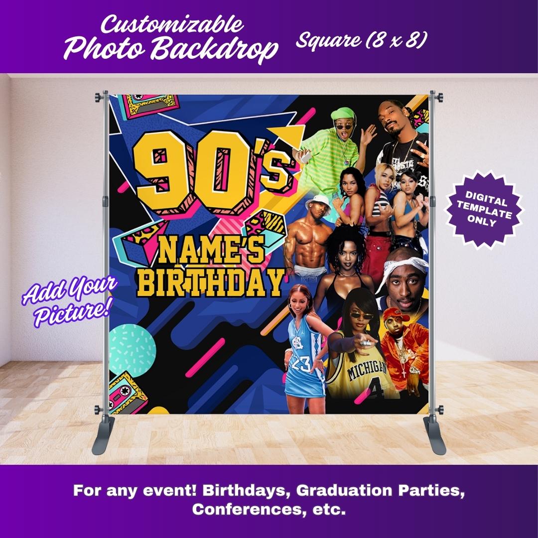Neon Rave 90s Party Photo Backdrop – Editable Canva Template