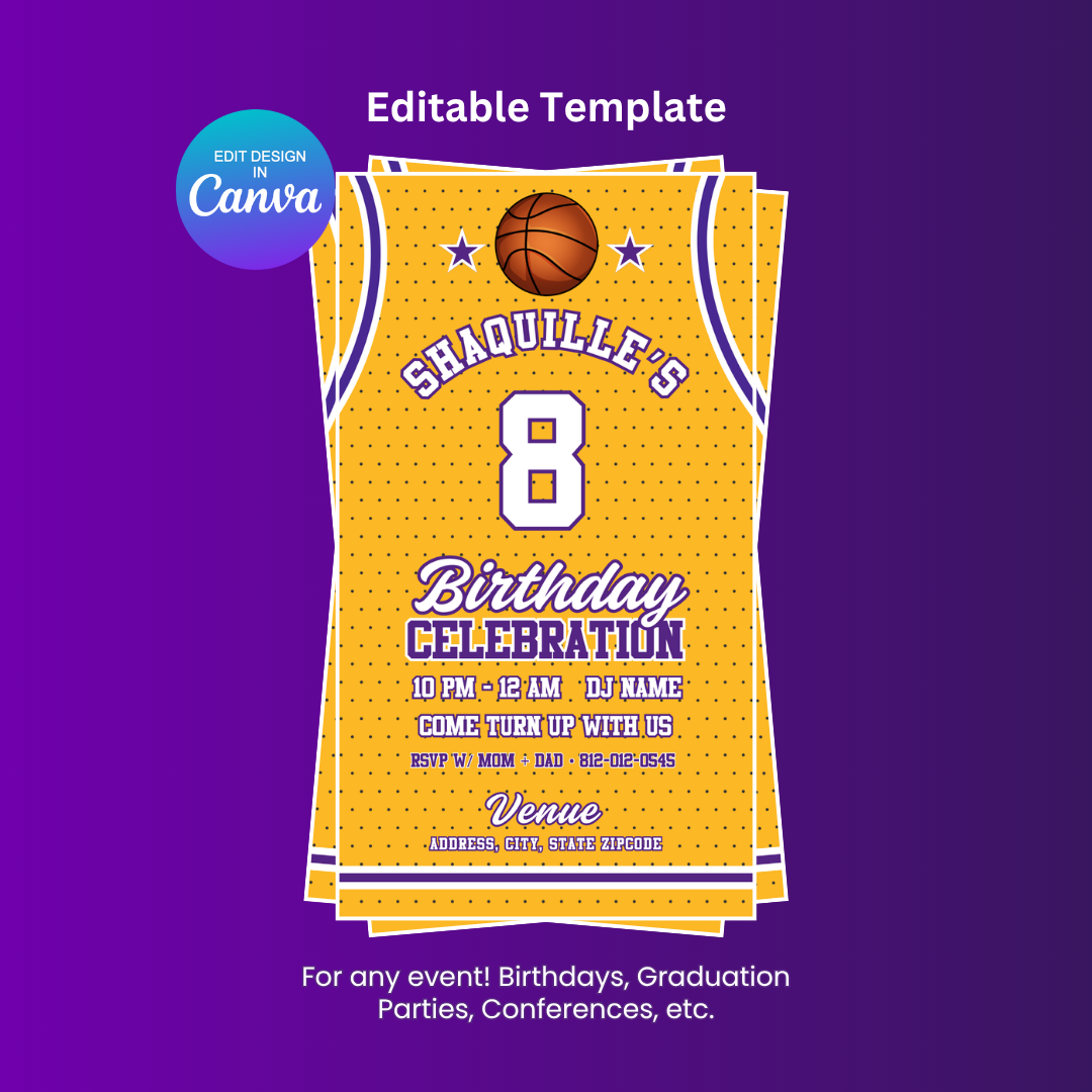 Los Angeles Lakers Birthday Flyer Editable Canva Template (Vertical)