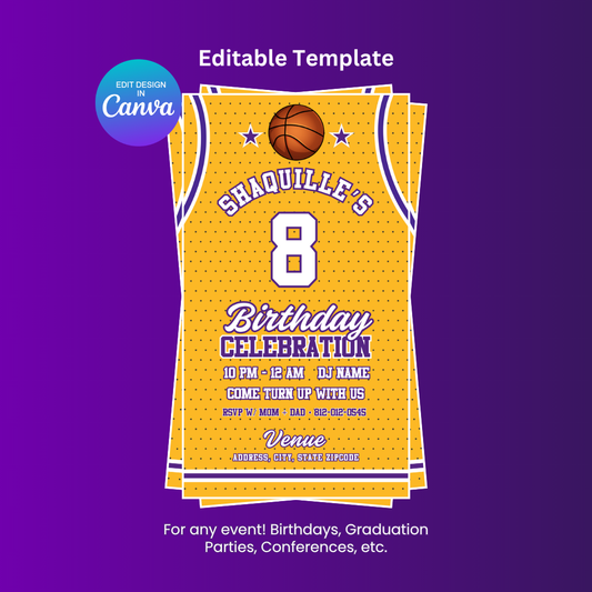 Los Angeles Lakers Birthday Flyer Editable Canva Template (Vertical)