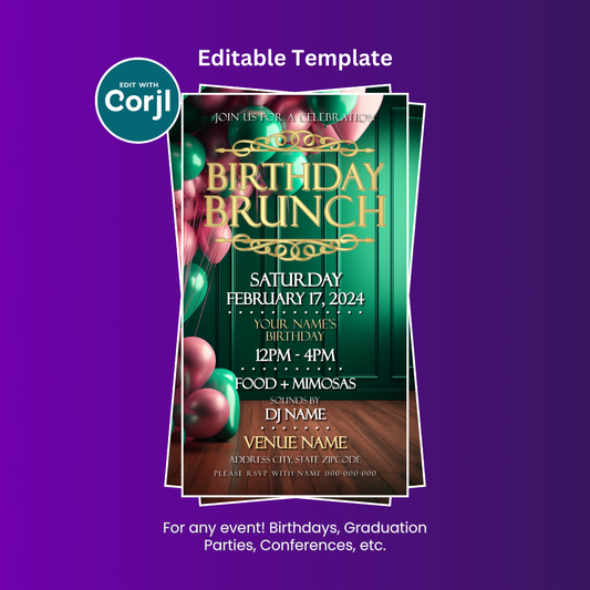 Birthday Brunch Party Flyer Editable Template