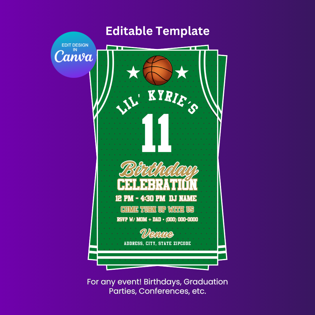 Celtics Birthday Flyer Editable Canva Template (Vertical)