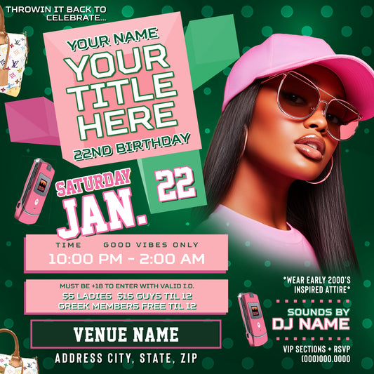 99 & 2000s Party Flyer Template (Pink & Green Edition)