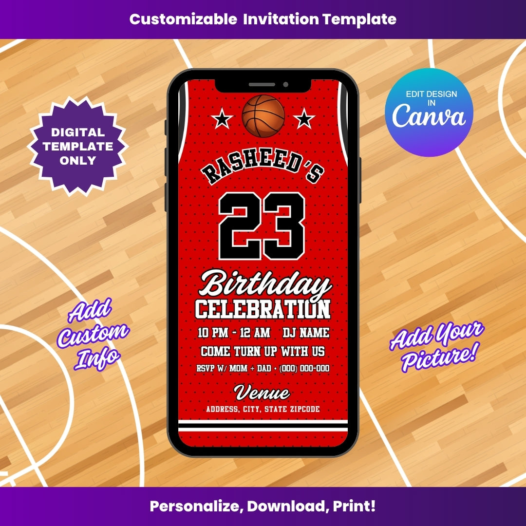 Bulls Birthday Flyer Editable Canva Template (Vertical)