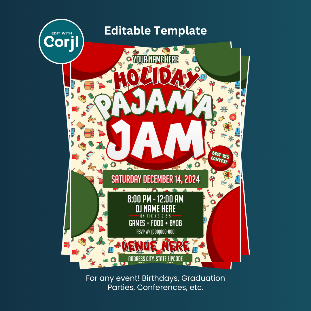 Holiday Pajama Jam Flyer Editable Template