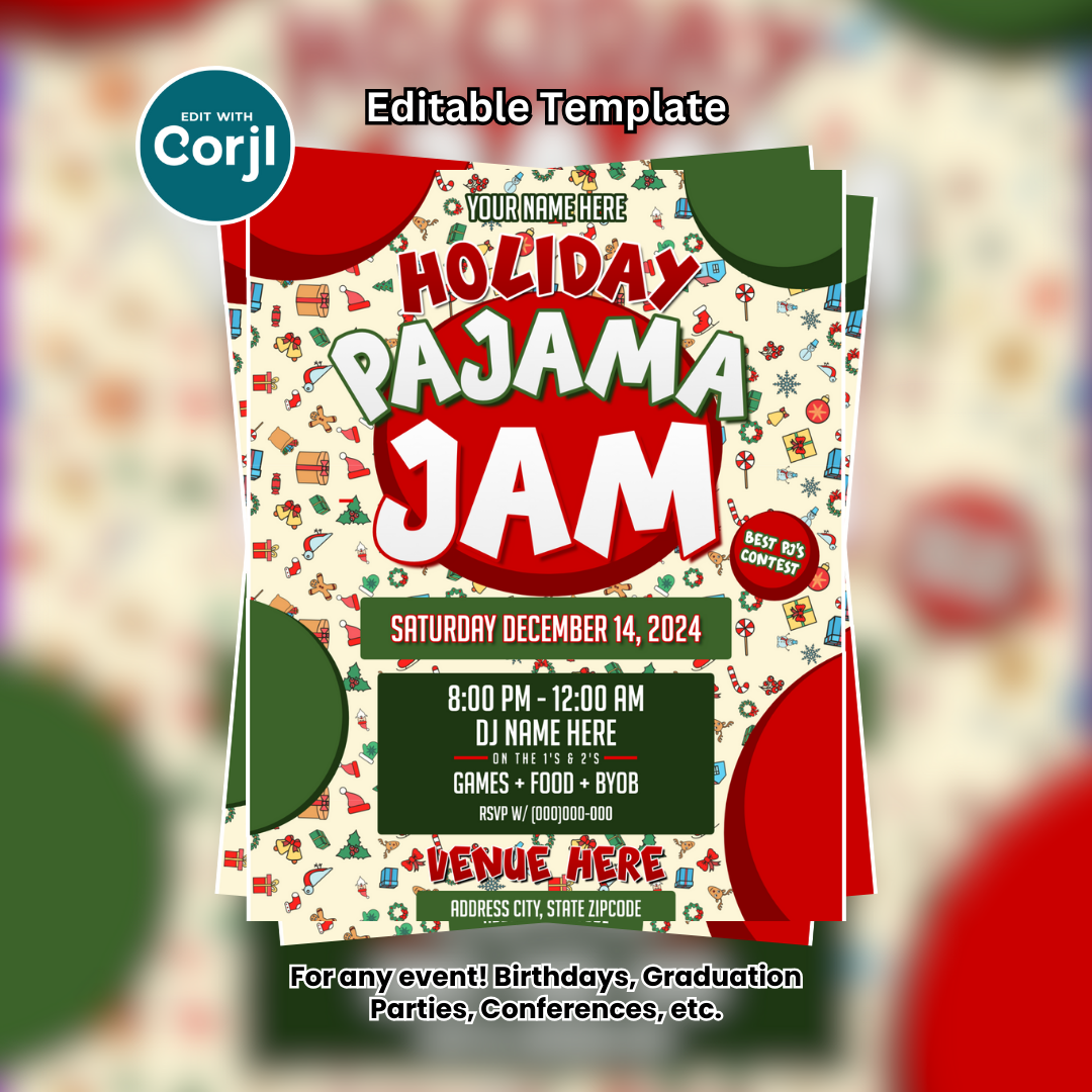Holiday Pajama Jam Flyer Editable Template