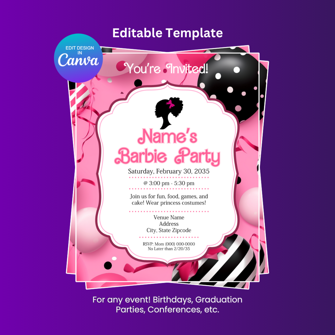 Doll House Birthday Party Invitation – Editable Template Canva Design