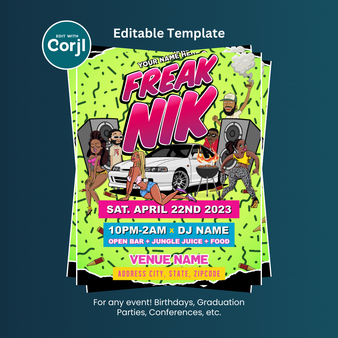 Retro Freaknik Party Flyer Editable Template (Green)