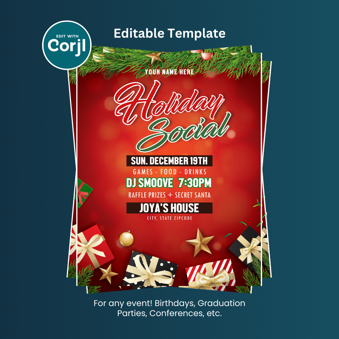Holiday Social / Company Party Flyer Editable Template (Red)