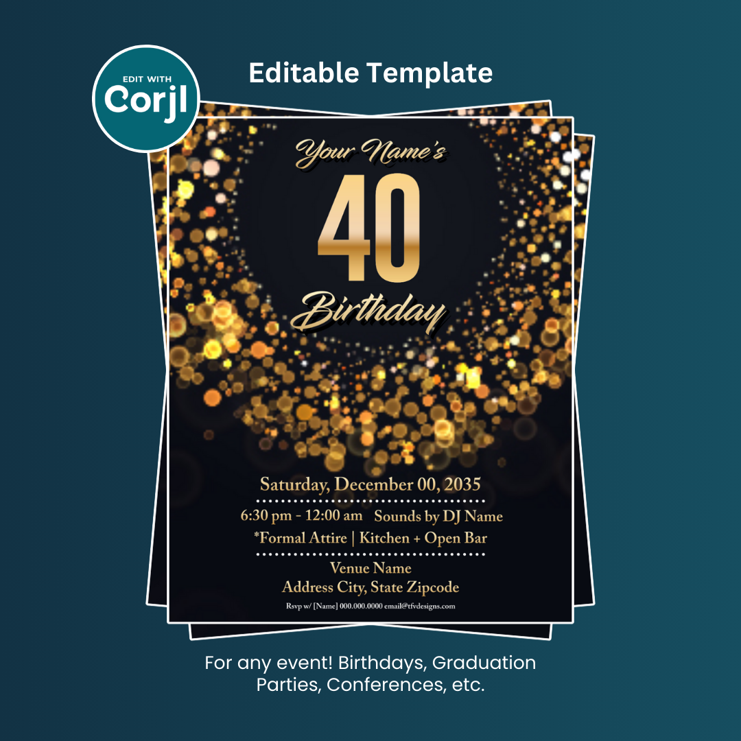 Black and Gold Birthday Celebration Flyer Editable Template (Instagram)
