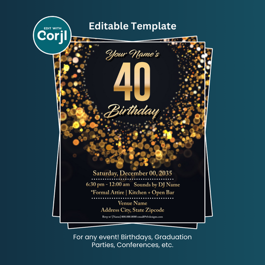 Black and Gold Birthday Celebration Flyer Editable Template (Instagram)