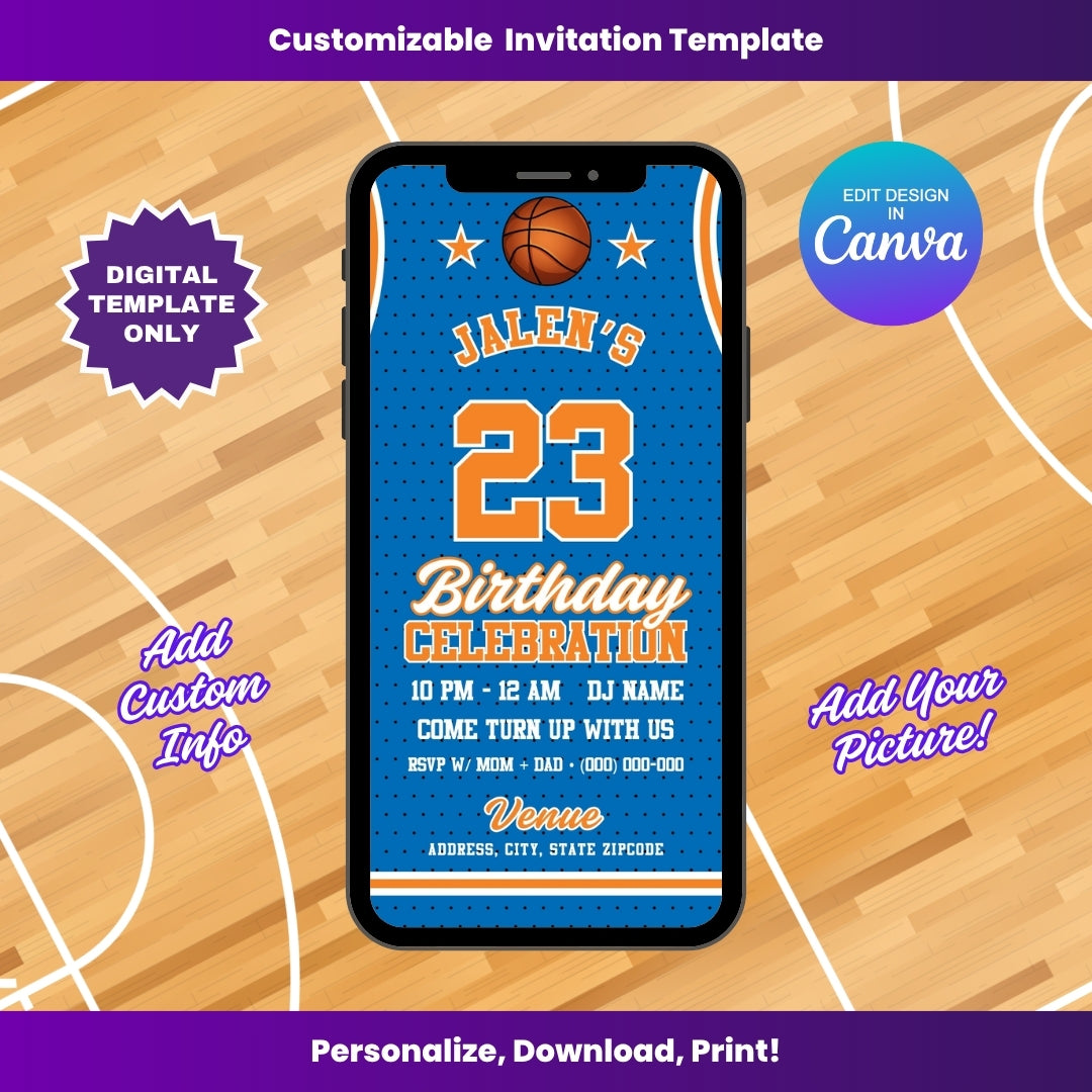 Knicks Birthday Flyer Editable Canva Template (Vertical)