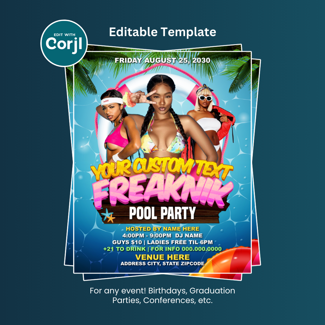 Customizable Freaknik Pool Party Flyer Editable Template