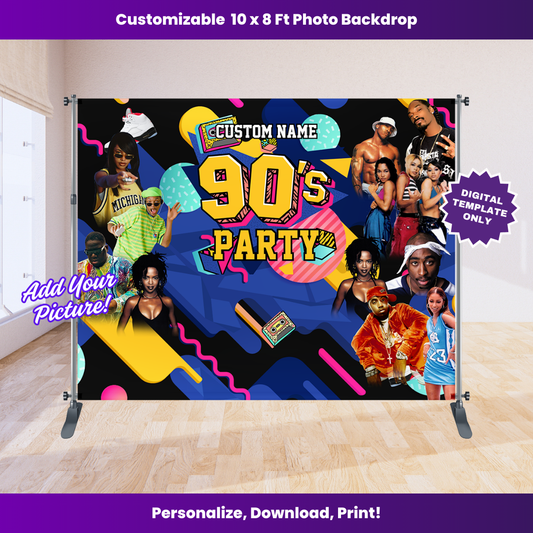 Neon Rave 90's 10 x 8 ft Backdrop Editable Template