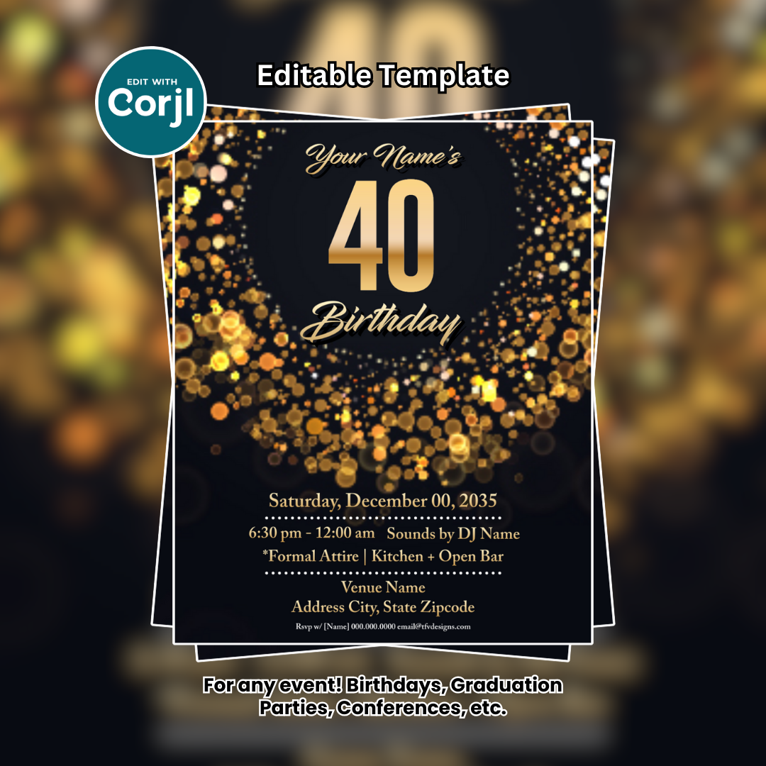 Black and Gold Birthday Celebration Flyer Editable Template (Instagram)