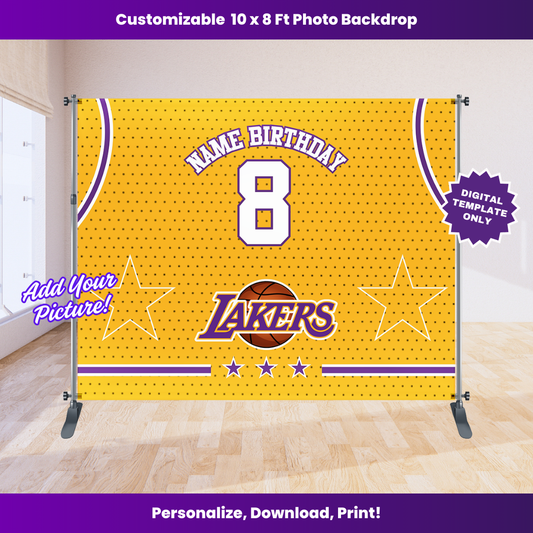Los Lakers Basketball 10 x 8 ft Backdrop Editable Template