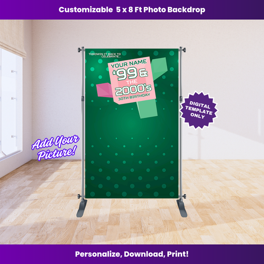 Pink and Green 106 and Park 5 x 8 ft Backdrop Editable Template