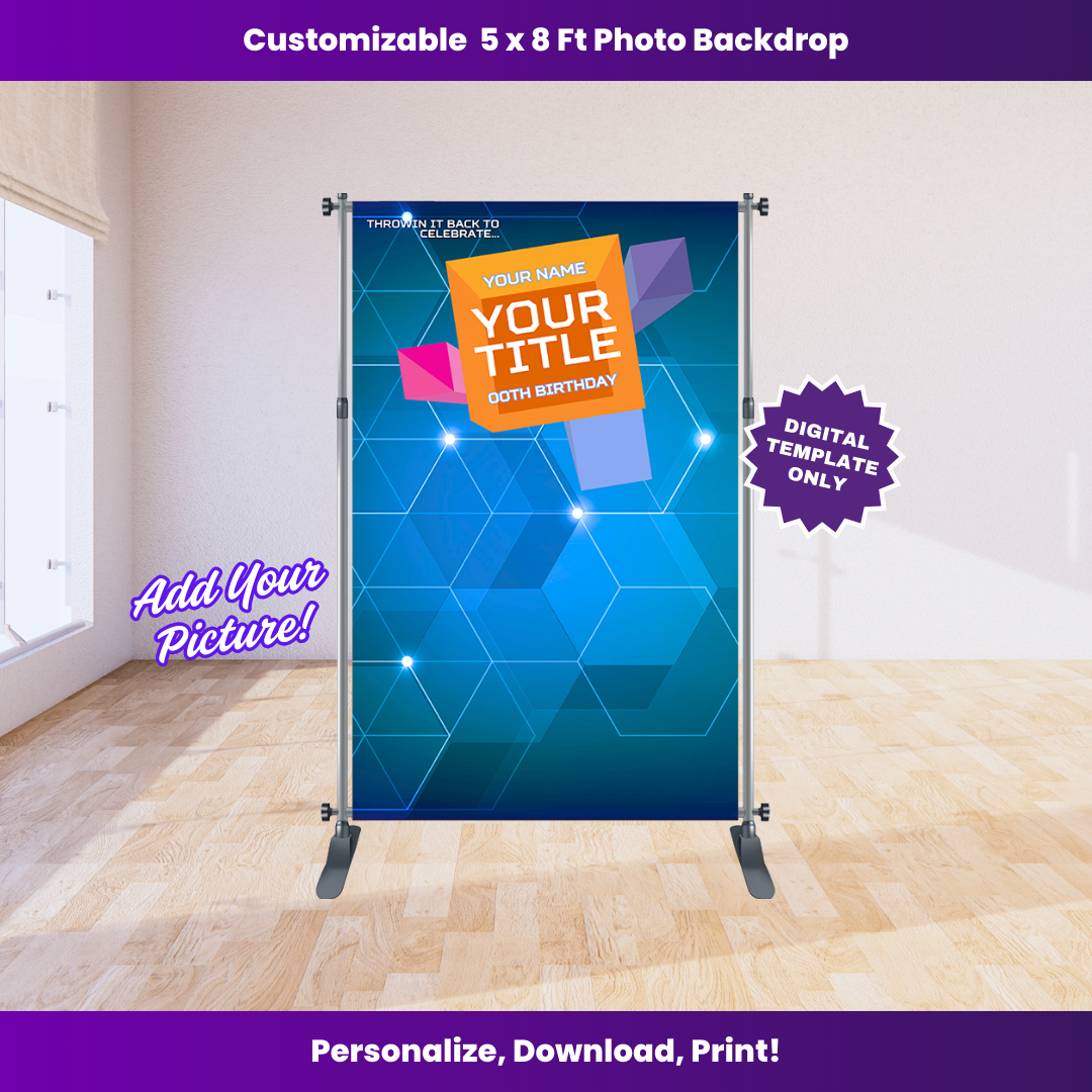 Neon Blue 106 and Park 5 x 8 ft Backdrop Editable Template
