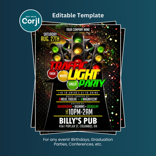 Traffic Light Party Flyer Editable Template