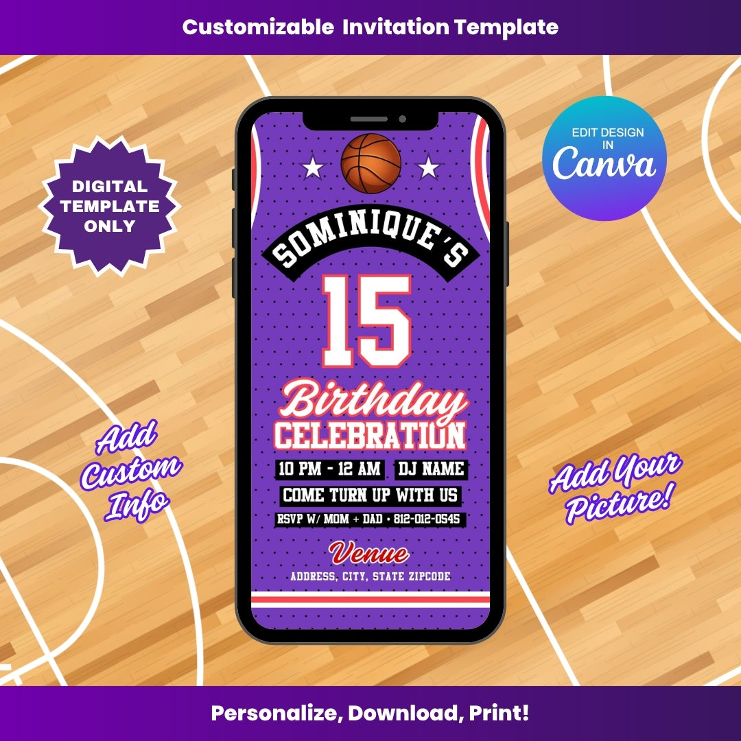 Raptors Magic Birthday Flyer Editable Canva Template (Vertical)
