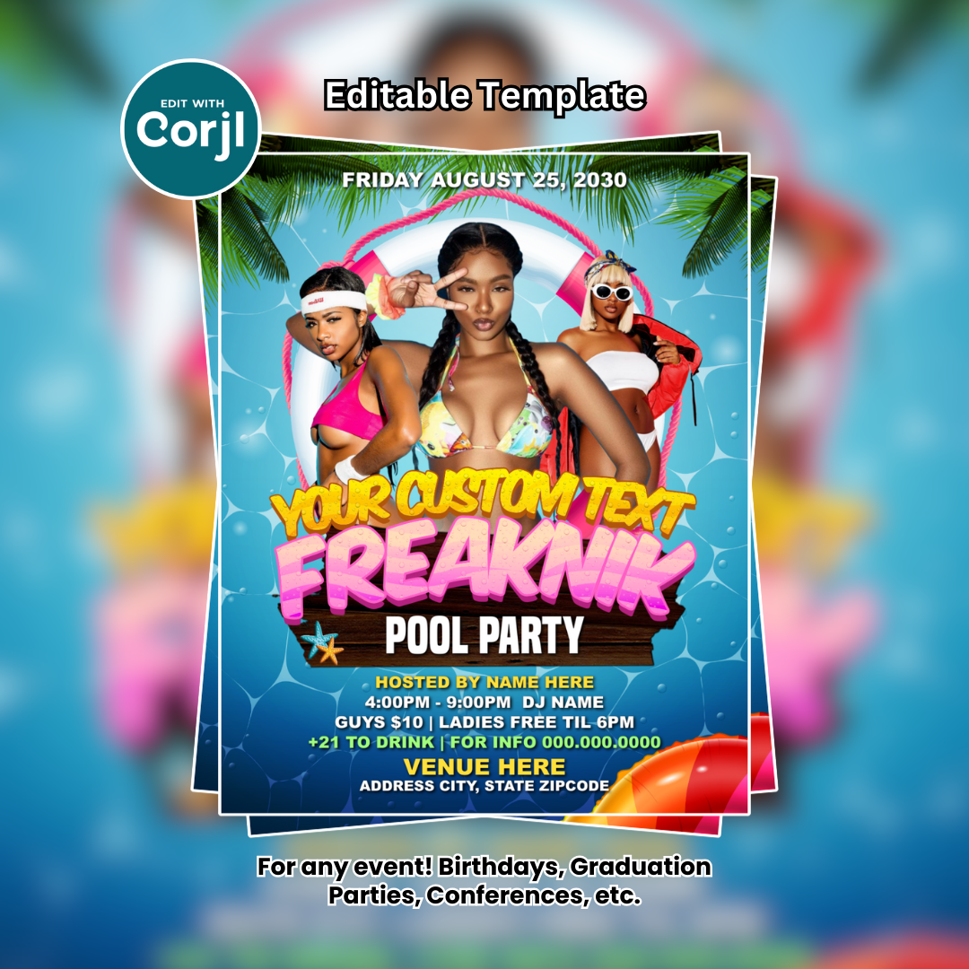 Customizable Freaknik Pool Party Flyer Editable Template