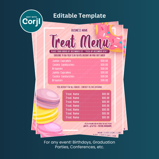 Pink Treat Menu Flyer Editable Template