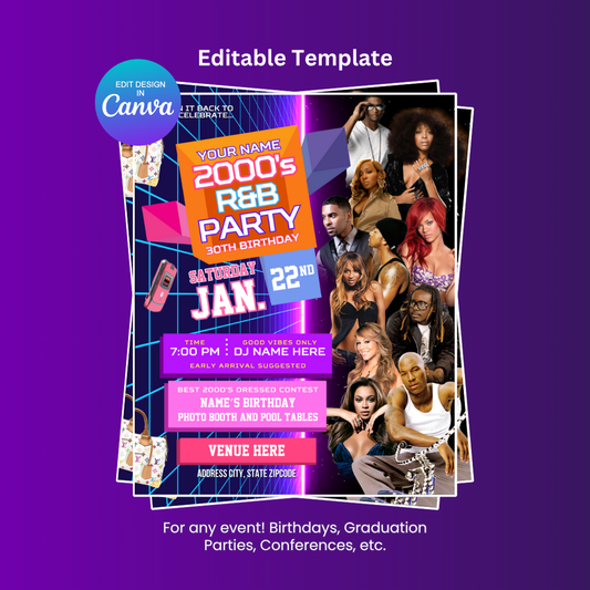 Y2K 2000's R&B 106 and Park Birthday Invitation Editable Canva Template