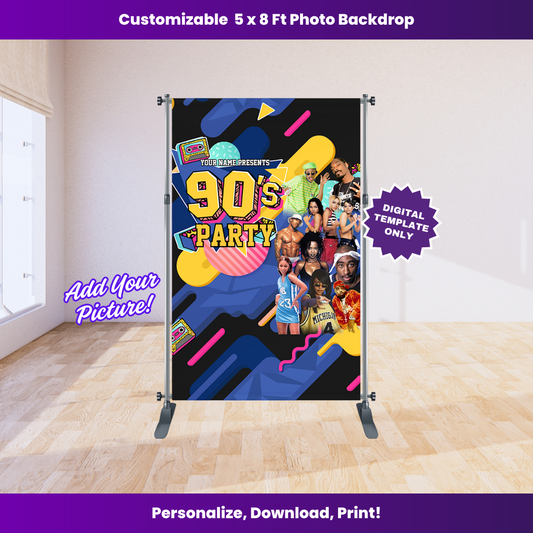 Neon Rave 90's 5 x 8 ft Backdrop Editable Template