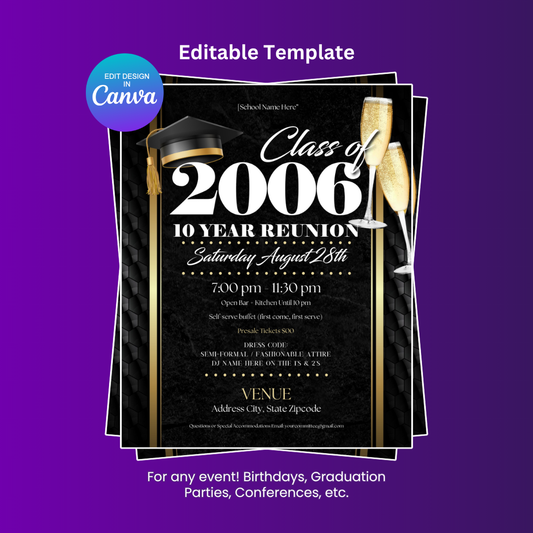 Class of Reunion Party Flyer Editable Canva Template