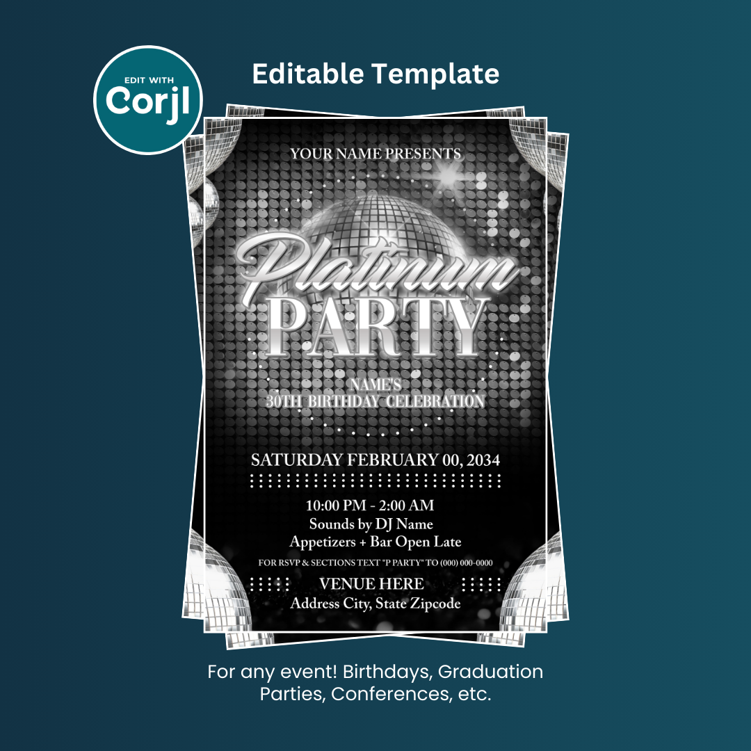 Platinum Party Flyer Editable Template (4x6 No Model)