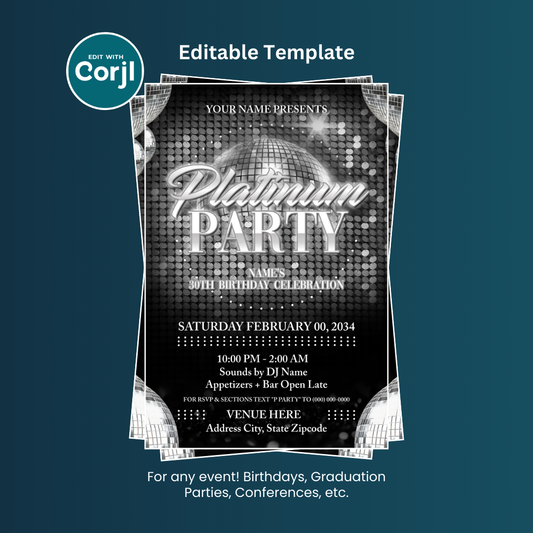 Platinum Party Flyer Editable Template (4x6 No Model)