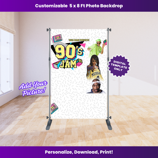 90's Music Jam 5 x 8 ft Backdrop Editable Template