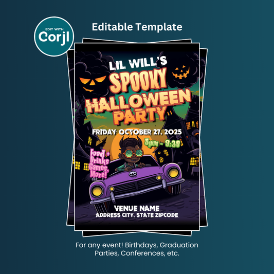 Spooky Halloween Birthday Party Flyer - Editable Template