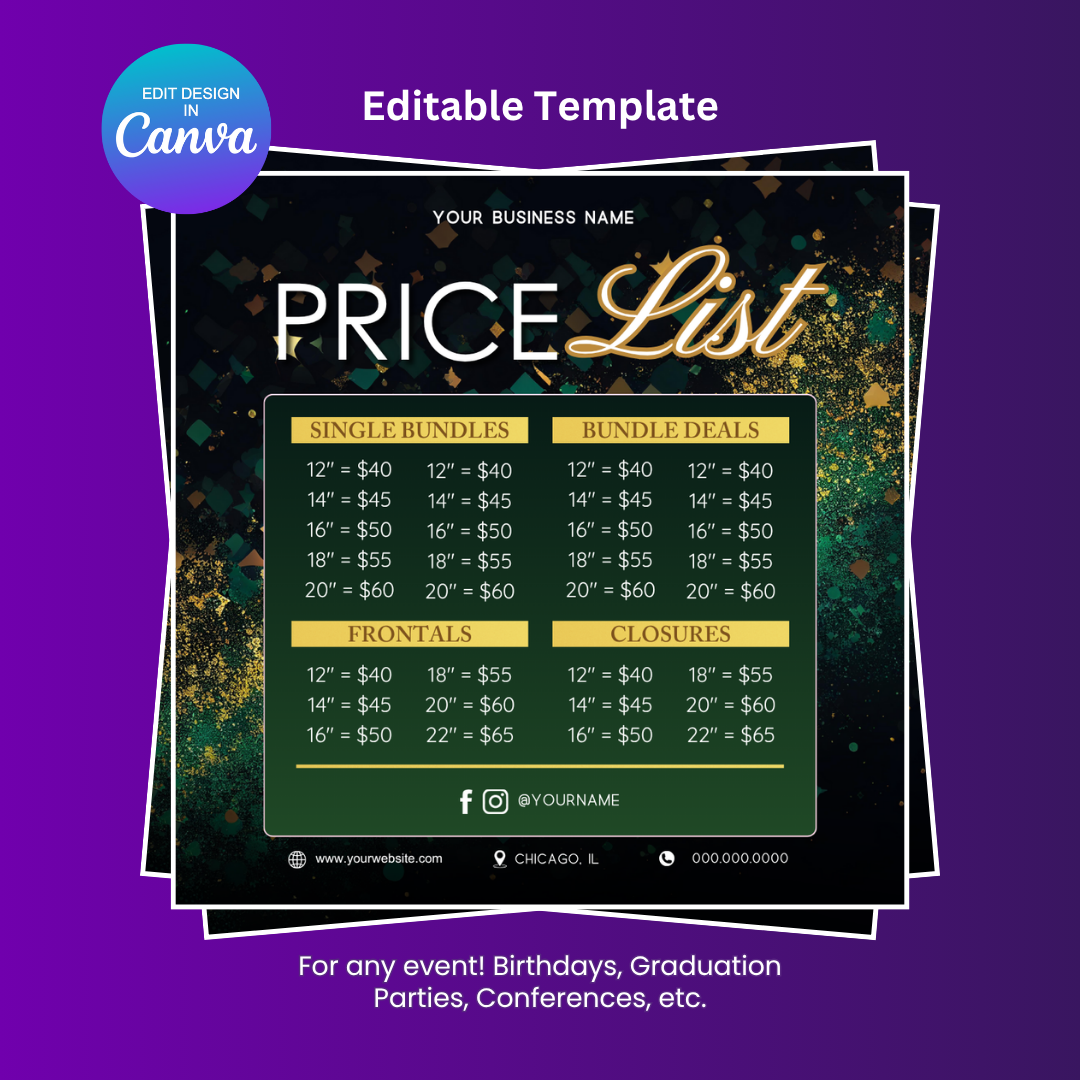 Price List and Booking Flyer for Hair Stylists Editable Canva Template
