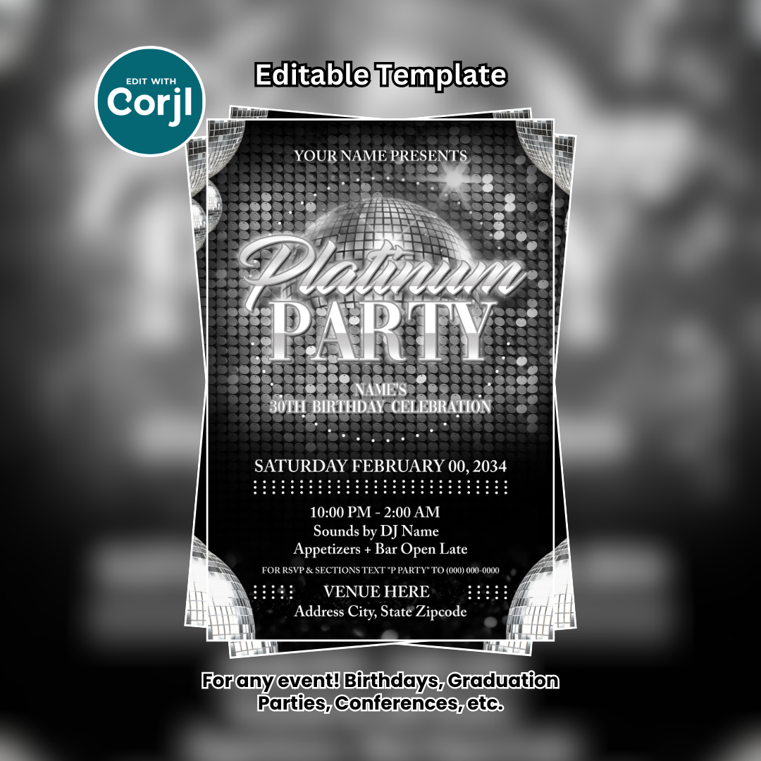 Platinum Party Flyer Editable Template (4x6 No Model)