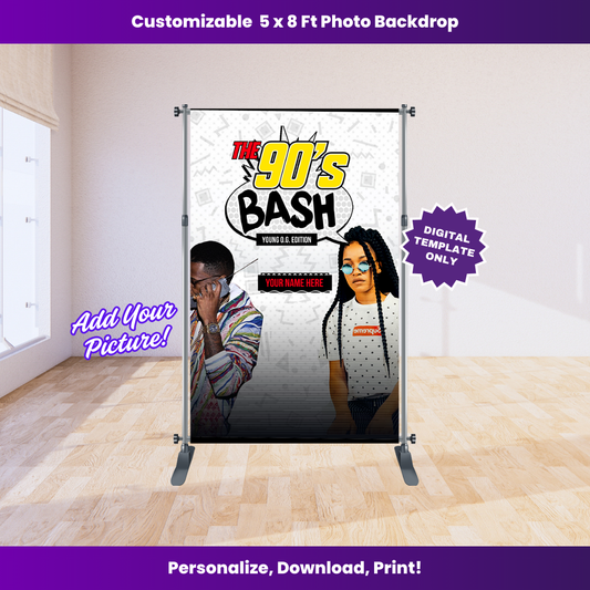 The 90's Bash 5 x 8 ft Backdrop Editable Template