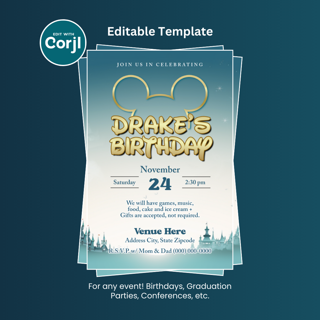 Magic Castle Baby Birthday Flyer Editable Template