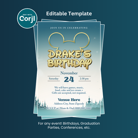 Magic Castle Baby Birthday Flyer Editable Template