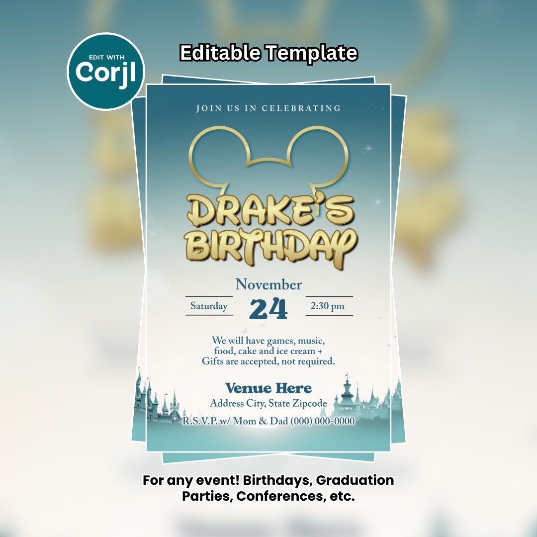Magic Castle Baby Birthday Flyer Editable Template