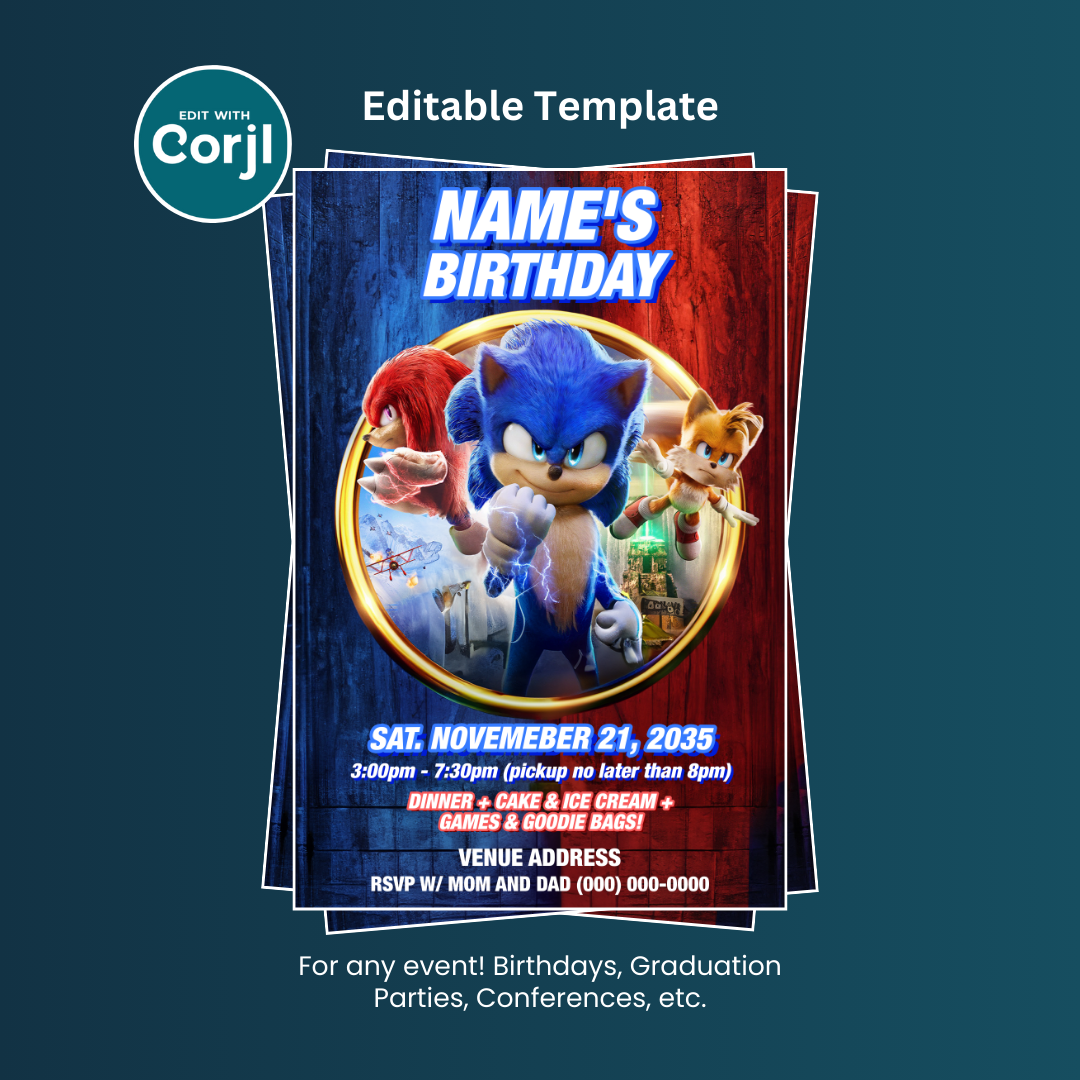 Sonic Birthday Party Flyer Editable Template