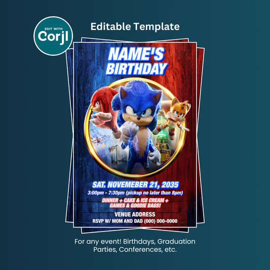Sonic Birthday Party Flyer Editable Template