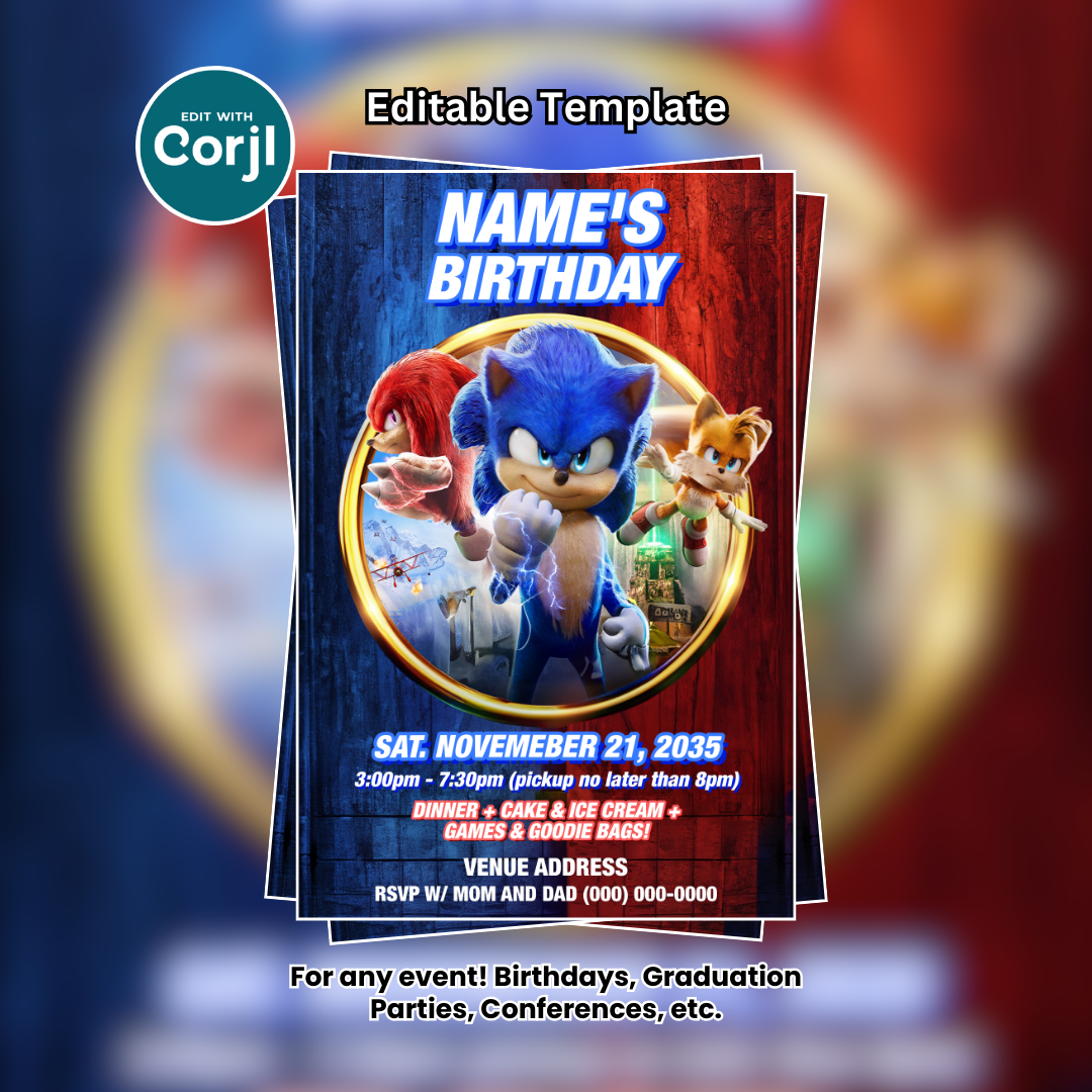 Sonic Birthday Party Flyer Editable Template
