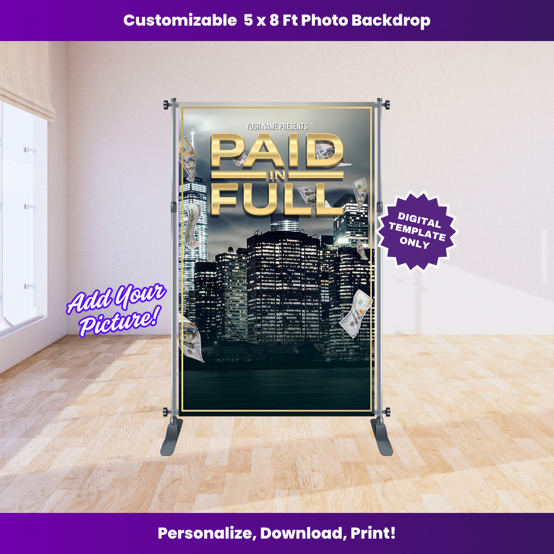 Paid In Full Power Night 5 x 8 ft Backdrop Editable Template