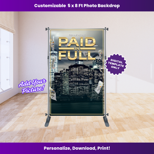 Paid In Full Power Night 5 x 8 ft Backdrop Editable Template