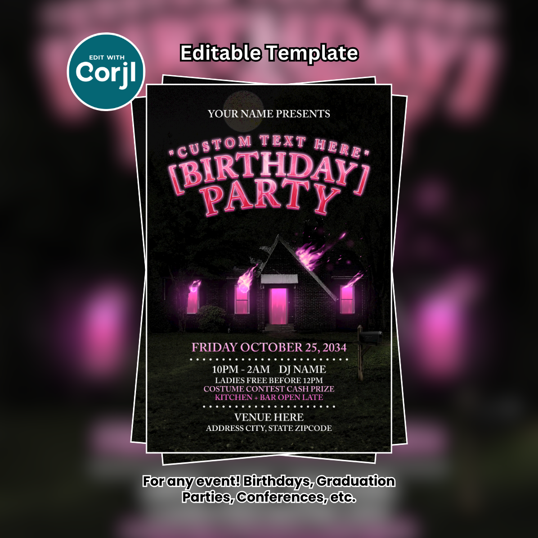 Mixtape Pluto Halloween Birthday Party Flyer Editable Template